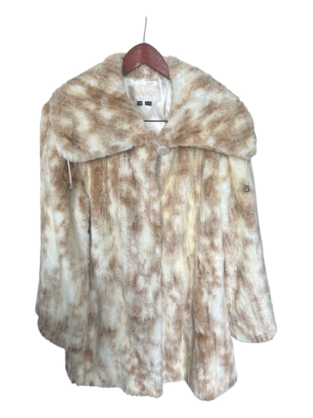 Nuage Faux Fur Coat Wide Bell Sleeve Vintage Cream Brown Heavy Plush Size L